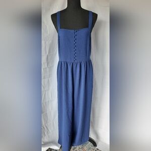 Madewell Wide Leg Jumpsuit Navy Blue Sz Med Smocked Babydoll Pockets